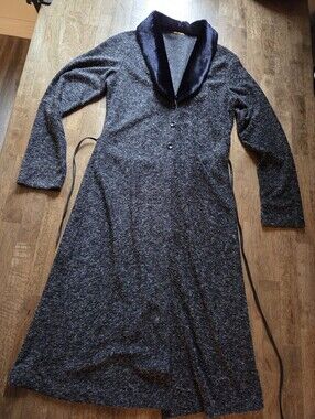 Long Gray Knit Sweater with Lush Faux Fur Shawl Collar